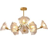 Wmmner Copper Glass Ceiling Light Lotus Flower Farmhouse Chandelier Vintage Gold Sputnik Nordic Dining Room Close To Ceiling Lamp For Bedroom Kitchen Island Foyer Living Room Laundry Room/Oro/8 Luz