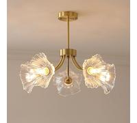 Wmmner Copper Glass Ceiling Light Lotus Flower Farmhouse Chandelier Vintage Gold Sputnik Nordic Dining Room Close To Ceiling Lamp For Bedroom Kitchen Island Foyer Living Room Laundry Room/Oro/5Luz
