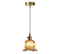 Wmmner Copper Light Glass Flower Hanging Lamp Shade, Modern Art Deco Drop Ceiling Lighting Fixture, E27 Suspension Lamps Mini Chaners For Kitchen Island Dining Room