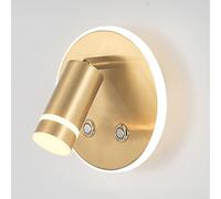 Wmmner Copper Wall Sconce Bedside Reading Wall Lamp Brass Wall Light With Backlight Lighting Modern Led Wall Lamps - 3 Color Modes Minimalist Design Wall,B