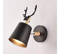 Wmmner Creative Modern Wall Lamp Simple Wall Scone Iron E27 Base Deer Head Nordic Style Art Deco For Bedroom, Living Room, Children's Room, Restaurant, Hallway, Stairs, White Double The Comfort/Negro