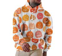 Wmmner Disfraces de Halloween para Hombre Sudaderas con Capucha Jack O' Lantern 1/4 Botones Cara de Calabaza con Bolsillos Y Manga Larga/Sudadera con Capucha Amarilla para Hombre/M