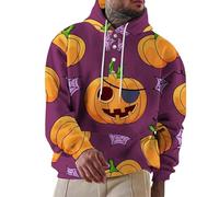 Wmmner Disfraces de Halloween para Hombre Sudaderas con Capucha Jack O' Lantern Camisetas con Cara de Calabaza Y Bolsillo Sudadera con Capucha Y 1/4 de Cremallera/Sudadera con Capucha Morada de Hallow