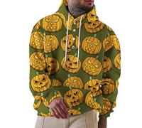 Wmmner Disfraces de Halloween para Hombre Sudaderas con Capucha Jack O' Lantern Camisetas con Cara de Calabaza Y Bolsillo Sudadera con Capucha Y 1/4 de Cremallera/Sudadera con Capucha Verde para Hallo