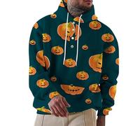 Wmmner Disfraces de Halloween para Hombre Sudaderas con Capucha Jack O' Lantern Camisetas con Cara de Calabaza Y Bolsillo Sudadera con Capucha Y 1/4 de Cremallera/Sudadera con Capucha Azul para Hallow