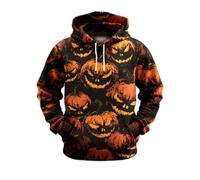Wmmner Disfraces de Halloween para Hombre Sudaderas con Capucha Jack O' Lantern Camisetas con Cara de Calabaza Y Bolsillo Sudaderas con Capucha de Manga Larga/Sudaderas con Capucha Negras de Halloween