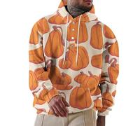 Wmmner Disfraces de Halloween para Hombre Sudaderas con Capucha Jack O' Lantern Cara de Calabaza con Bolsillos Y Botones Sudaderas de Manga Larga/Sudadera con Capucha Naranja de Halloween para Hombre/