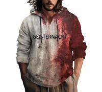 Wmmner Disfraces de Halloween para Hombre Sudaderas con Capucha Sangrientas «Problem Solved» de Lino Y Algodón con 1/4 de Cremallera Y Botones, Sudaderas de Manga Larga/Sudadera con Capucha Red1 Hallo