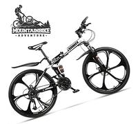 Wmmner Dual-Suspension Foldable Mountain Bike 26 Inch For Adult Men And Women, Boy Girl Off-Road Mountain Bicycle With Disc Brake, High Carbon Steel Frame & Adjustable Seat,6 Spoke Yellow,27 Speed/Bla