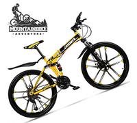 Wmmner Dual-Suspension Foldable Mountain Bike 26 Inch For Adult Men And Women, Boy Girl Off-Road Mountain Bicycle With Disc Brake, High Carbon Steel Frame & Adjustable Seat,6 Spoke Yellow,27 Speed/10