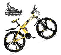 Wmmner Dual-Suspension Foldable Mountain Bike 26 Inch For Adult Men And Women, Boy Girl Off-Road Mountain Bicycle With Disc Brake, High Carbon Steel Frame & Adjustable Seat,6 Spoke Yellow,27 Speed/3 R