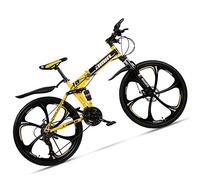 Wmmner Dual-Suspension Foldable Mountain Bike 26 Inch For Adult Men And Women, Boy Girl Off-Road Mountain Bicycle With Disc Brake, High Carbon Steel Frame & Adjustable Seat,6 Spoke Yellow,27 Speed/6 R