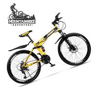 Wmmner Dual-Suspension Foldable Mountain Bike 26 Inch For Adult Men And Women, Boy Girl Off-Road Mountain Bicycle With Disc Brake, High Carbon Steel Frame & Adjustable Seat,6 Spoke Yellow,27 Speed/Rad
