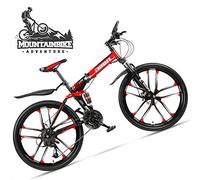 Wmmner Dual-Suspension Foldable Mountain Bike 26 Inch For Adult Men And Women, Boy Girl Off-Road Mountain Bicycle With Disc Brake, High Carbon Steel Frame & Adjustable Seat,6 Spoke Yellow,27 Speed/Roj