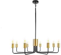 Wmmner E26 Black And Gold Farmhouse Chandeliers 8-Light Industrial Iron Chandeliers Lighting Classic Candle Ceiling Light Fixture For Foyer Living Room Kitchen Island Dining Room Bedroom