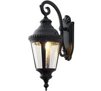 Wmmner European Wall Light European Clear Glass Lantern Wall Lamp Matte Black Classic Outdoor Wall Light Waterproof Antique Metal 52Cm E27 Garden Decoration