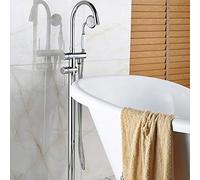 Wmmner Flo de Latónizo Cromado Brillanteo Grifos Led de Pie, Caño de Cascada de Doble Asa con Ducha de Mano, Bañera, Grifo Mezclador de Ducha, Ulz 001195 Grifo de Fregadero de Bañera Dorado Montado en
