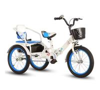 Wmmner Folding 3 Wheels Bicycle,Cruiser Bike With Armrest,Rickshaw Tricycle With Pedals,Manned Trike With Back Seat,Single Brake/Blanco Azul/18 Pulgadas