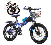 Wmmner Folding Mountain Bikes For Adults & Kids, 18/20/22/24 Inch Ladies City Bike, Small Carbon Steel Foldable Bicycle With Shock Absorber Dual Disc Brake Sapphire Blue,18In