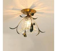 Wmmner French Country Glass Flower Semi Flush Mounlámpara de Techo, Lámpara de Techo de Oro Cepillado Antiguo, Accesorio de Luz de Techo Vintage de Mediados de Siglo para Sala de Estar, Comedor, Dormi