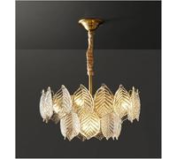Wmmner French Style Glass Leaf Ceiling Chandelier Villa Living Room Bedroom Led Lights Modern Lamps (3Color Dim 51Cm) (Cold Whit 60Cm)/3 Colores Dim/50Cm