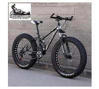 Wmmner Full Suspension Mountain Bikes With Dual Disc Brake For Adults Men Women, High-Carbon Steel Fat Tire Mountain Trail Bike All Terrain Mountain Bicycle,New Blue 1,26 Inch 7 Speed/Nuevo Negro/24 P