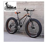 Wmmner Full Suspension Mountain Bikes With Dual Disc Brake For Adults Men Women, High-Carbon Steel Fat Tire Mountain Trail Bike All Terrain Mountain Bicycle,New Blue 1,26 Inch 7 Speed/Nueva Naranja/26