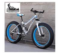 Wmmner Full Suspension Mountain Bikes With Dual Disc Brake For Adults Men Women, High-Carbon Steel Fat Tire Mountain Trail Bike All Terrain Mountain Bicycle,New Blue 1,26 Inch 7 Speed/Azul 2/24 Pulgad