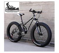 Wmmner Full Suspension Mountain Bikes With Dual Disc Brake For Adults Men Women, High-Carbon Steel Fat Tire Mountain Trail Bike All Terrain Mountain Bicycle,New Blue 1,26 Inch 7 Speed/Negro/26 Pulgada