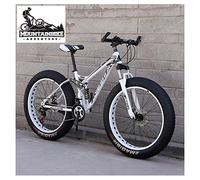 Wmmner Full Suspension Mountain Bikes With Dual Disc Brake For Adults Men Women, High-Carbon Steel Fat Tire Mountain Trail Bike All Terrain Mountain Bicycle,New Blue 1,26 Inch 7 Speed/Nuevo Blanco/24