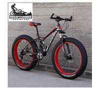 Wmmner Full Suspension Mountain Bikes With Dual Disc Brake For Adults Men Women, High-Carbon Steel Fat Tire Mountain Trail Bike All Terrain Mountain Bicycle,New Blue 1,26 Inch 7 Speed/Rojo/24 Pulgadas