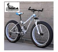 Wmmner Full Suspension Mountain Bikes With Dual Disc Brake For Adults Men Women, High-Carbon Steel Fat Tire Mountain Trail Bike All Terrain Mountain Bicycle,New Blue 1,26 Inch 7 Speed/Nuevo Azul 2/26