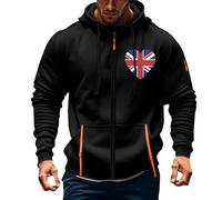 Wmmner Full Zip Hoodies for Men Outdoor Casual Trendy Fall Shirt Long Sleeve Fashion Graphic Jacket Men'sin Union Flag Print Hooded Sweatshirts/Negro/4Xl
