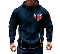 Wmmner Full Zip Hoodies for Men Outdoor Casual Trendy Fall Shirt Long Sleeve Fashion Graphic Jacket Men'sin Union Flag Print Hooded Sweatshirts/Marina/M