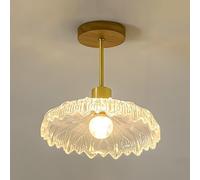 Wmmner Glass Ceiling Lighting Semi Flush Mount Ceiling Light, Gold Hallway Vintage Light Fixture Ceiling With Clear Flower Glass, 3.9" Base Modern Ceiling Lamps For Porch Aisle Entrance(Brown,B)/Natur