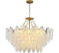 Wmmner Grandes Arañas Redondas Compatibles con Techos Altos Foyer Boho Coastal Pearl Crystal Feather Glass Chandeliers Compatibles con la Entrada - Lámpara Colgante Moderna, Araña