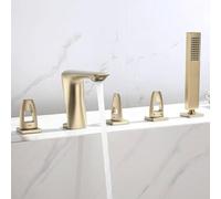 Wmmner Grifo de Bañera Moderno de 5 Agujeros con Manoducha Sostenida Agua Caliente Y Fría Mezclador de Baño Y Ducha Extraíble de Latón Acabado Gris 3 Asas para el Control Final/Oro Cepillado