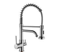 Wmmner Grifo de Cocina de 3 Vías de Latón, 2 Manijas, Rotación de 360°, Grifo de Cocina de un Solo Orificio (Cepillado) Ulz 000775 Grifo de Llenado de Ollas de Latón Negro Cromado Montado en la Pared