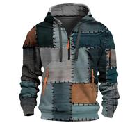 Wmmner Half Zip Jumper Men Gothic Patchwork Design, Contrast Zipper Pocket Draw Stretro Hoodies Hoody Sweatshirt Workout Running Athletic Sports Pullover/Azul Cielo/Talla Xl
