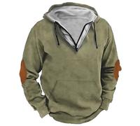 Wmmner Half Zip Pullover Men V Neck Thermal Pocket Basic Draw Stcontrast Patch Lightweight Outdoor Fashion Hoodie Casual Winter Wear Sweatshirt/Verde/Talla Xl