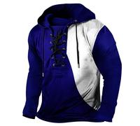 Wmmner Hoodies For Men Gothic Lace-Up Front Design, Color Blocking Classic Draw Stretro Long Sleeve Hooded Sweatshirt Outdoor Casual Fashion Fresh Look/Azul/Xxl