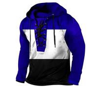Wmmner Hoodies For Men Gothic Lace-Up Front Design, Color Blocking Classic Draw Stretro Long Sleeve Hooded Sweatshirt Outdoor Casual Fashion Fresh Look/Celeste/M