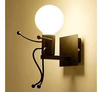 Wmmner Humanoid Creative Indoor Wall Lamp Modern Wall Sconce Light Art Deco Iron E27 Base para Dormitorio, Habitación Infantil, Pasillo, Restaurante, Escalera, Cocina, Bombilla No Incluida (Negro) Dob