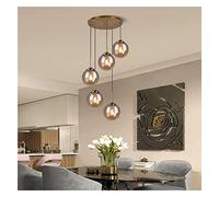 Wmmner Industrial V-Intage 5 Vías de Metal de Latón Acabado Bola de Vidrio Colgante de Techolámpara, Altura Ajustable para Kitchen Island Loft Bar Chandelier Lucky Star Número/a