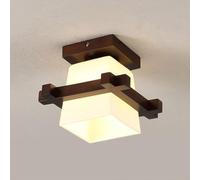 Wmmner Japanese Style Flush Mount Ceiling Light,Modern Minimalist Wooden Ceiling Lamp,Nordic Wood Close To Ceiling Light Fixture With Glass Shade For Living Room Dining Room Bedroom Corridor Hall Ent
