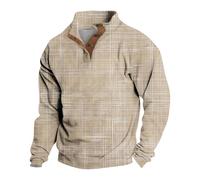 Wmmner Jersey para Hombre Camisa de Otoño a Rayas de Moda de Manga Larga Tops Casuales Al Aire Libre Sudaderas de Cuello de Moda para Hombres/Caqui/Xl
