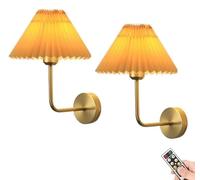Wmmner Juego de 2 Apliques de Pared Recargables con Batería Concontroles Remotos Y Blubs, Luces Cronometradas Regulables Inalámbricas, Sombra de Tela en Forma de Paraguas, Lámparas No Cableadas para D
