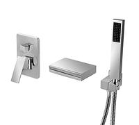 Wmmner Juego de Grifos de Bañera con Grifo Mezclador de Baño con Ducha de Mano, Ledcaño de Cascada, Grifo de Llenado de Bañera de una Sola Manija Montado en la Pared para Baño Ulz 000491 Grifo Mezclad