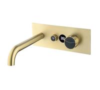 Wmmner Kitchen Faucet Brushed Gold Wall Mounted Bathroom Faucet With Ledtatic Display Brass Basin Mixer Taps For Stylish Vanity Sink Home Decor Easy Installation