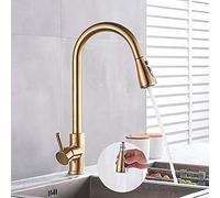Wmmner Kitchen Sink Taps Faucets Faucets Silver Single Handle Pull Out Kitchen Tap Single Hole Handle Swivel 360 Degree Water Mixer Tap/Brushed Gold B/Oro Cepillado C/a